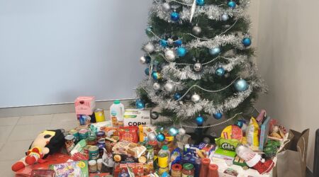 donations underneath the christmas tree